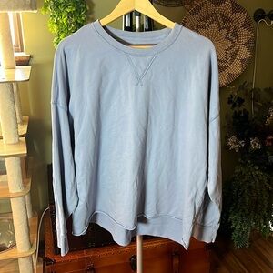 Aerie Fleece of Mind Varsity Crew Neck Sweatshirt Blue Size xl